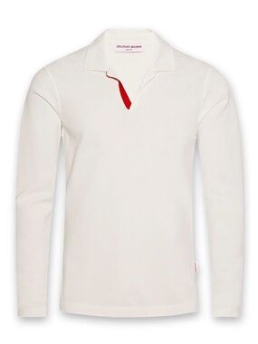 White Long-Sleeve Polo Shirt with Red Trim